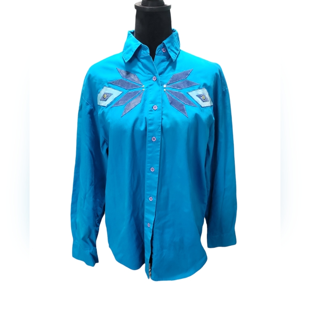 Wrangler Button Front Shirt Collared Large Blue